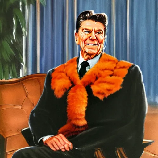 Image similar to [ ronald reagan sitting in chair... tiger ]