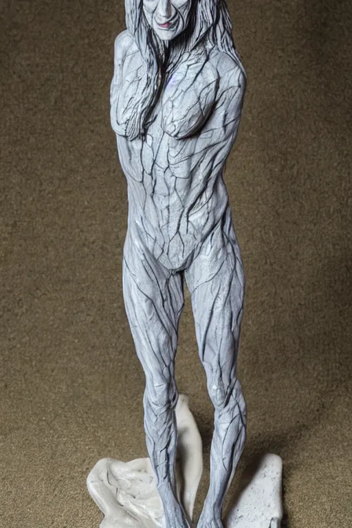 Prompt: a witch statue made in feldspar showing her veins along her body, realistic high level of quality and detail, 8 k