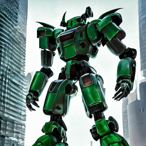 Prompt: saudi samurai mecha, green and white, full body mecha suit, epic urban battle, Murata Yasushi Nirasawa Style, beautiful aesthetic, photorealistic, volumetric lighting, hyperrealistic, octane render, HDR, Production IG Studios Anime Style