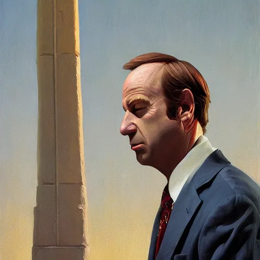 Image similar to Portrait of a Saul goodman wearing a business, very coherent, painted by Edward Hopper, Wayne Barlowe, painted by James Gilleard, airbrush, art by JamesJean