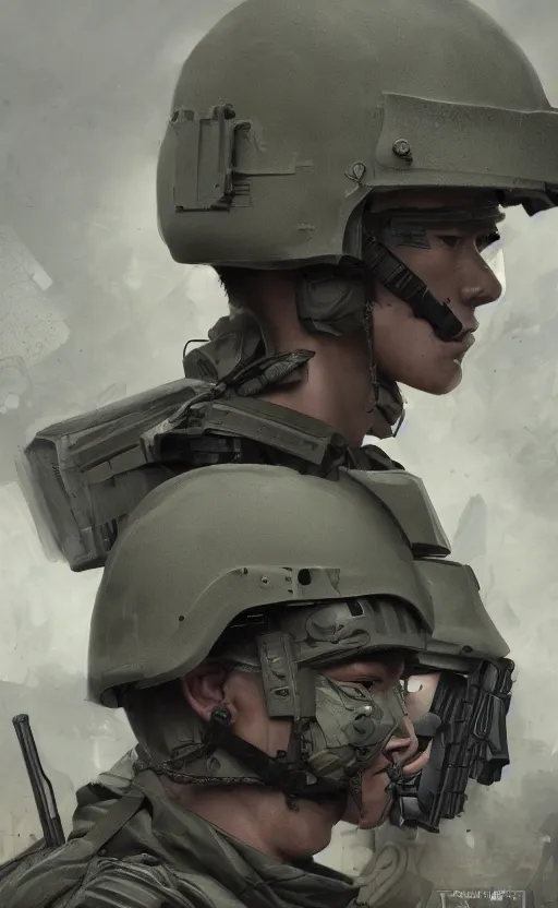 Prompt: mechanized infantry squad, urban warfare, soldier clothing, combat helmet, anime style, short hair, hair down, symmetrical facial features, from arknights, hyper realistic, 4 k, rule of thirds, extreme detail, detailed drawing, trending artstation, hd, tarkov, realistic lighting, by alphonse mucha, greg rutkowski, sharp focus, backlit