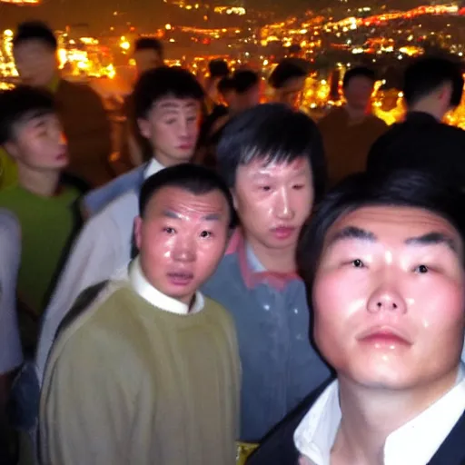 Prompt: chinese man accidental selfie with flash on, eyes closed