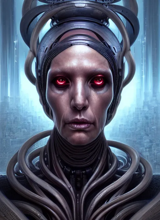 Prompt: closeup portrait shot of a cyberpunk alien in a scenic dystopian environment, intricate, elegant, highly detailed, centered, digital painting, artstation, concept art, smooth, sharp focus, illustration, artgerm, tomasz alen kopera, peter mohrbacher, donato giancola, joseph christian leyendecker, wlop, boris vallejo