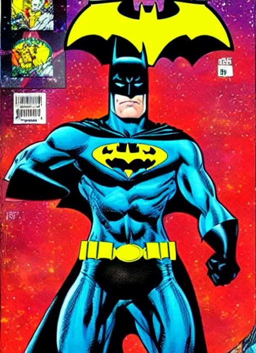 Image similar to 1 9 9 8 issue of jla cover depicting batman by ed mcguinness, masterpiece ink illustration,