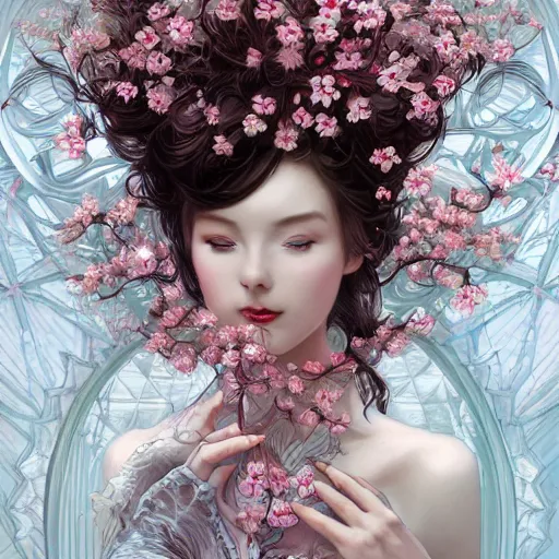 Prompt: a photograpic portrait of a anthropomorphic cherry - blossom wearing white clothes, fantasy, intricate, elegant, highly detailed, digital painting, artstation, concept art, smooth, sharp focus, illustration, art by artgerm and h r giger and alphonse mucha