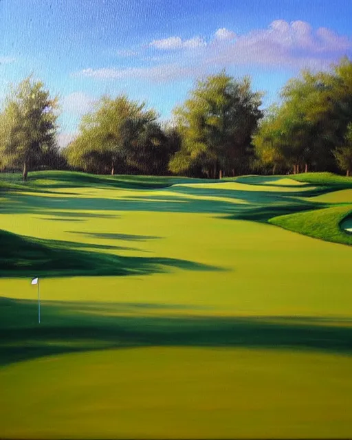 Image similar to oil painting of golf course, oil painting,