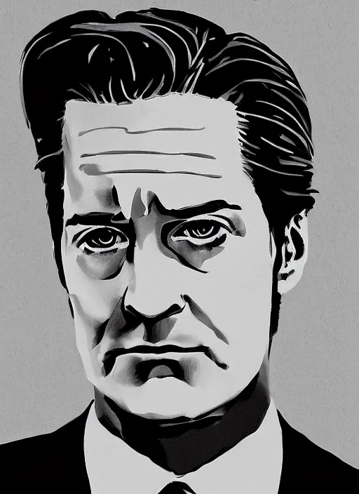 Prompt: portrait of kyle maclachlan as dale cooper by mike saputo