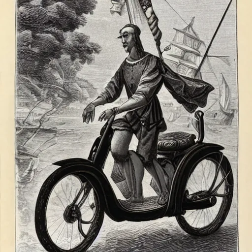 Prompt: amerigo vespucci on a vespa