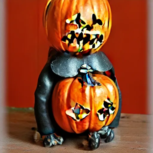 Prompt: antique Halloween toy with pumpkin head, intricate,