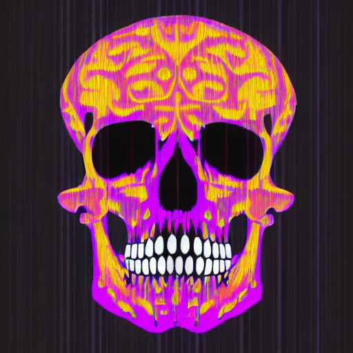 Image similar to skull glitch art with red and violet