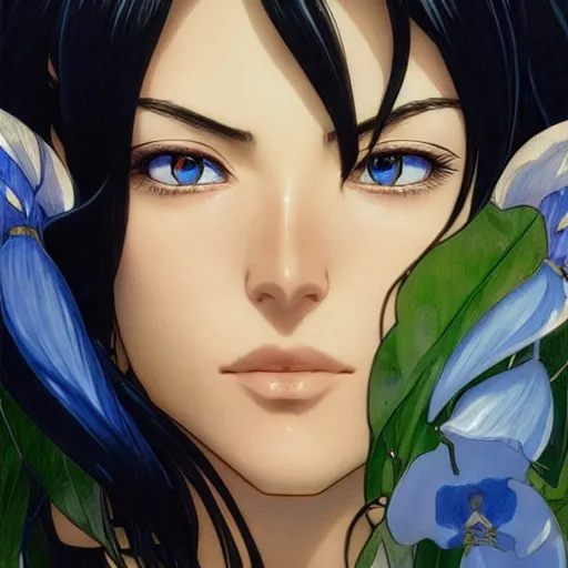 Prompt: highly detailed vfx portrait of nico robin by eiichiro oda!, makoto shinkai, alphonse mucha, sharp focus, art by artgerm and greg rutkowski!, harsh overhead sunlight, blue eyes!!, large aquiline nose!!, stanley kybric, kaoru mori, intricately detailed,