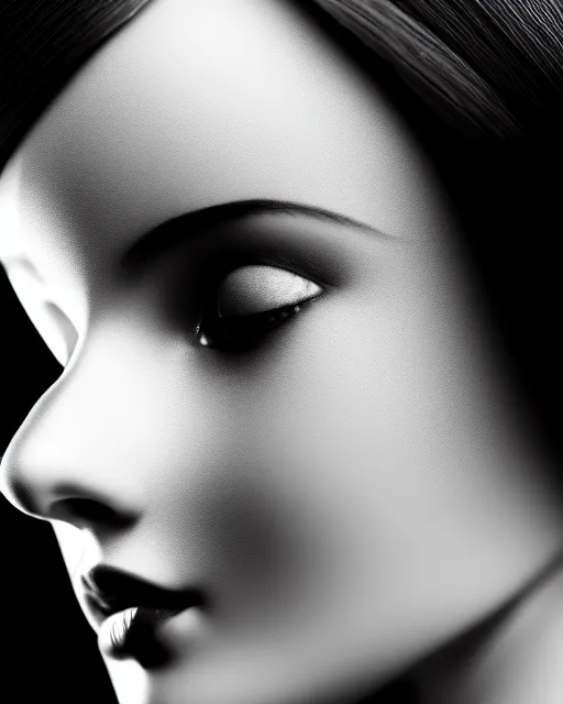Image similar to black and white dreamy young beautiful female artificial intelligence, cinematic, rim light, photo - realistic, elegant, high detail, 8 k, masterpiece, photo taken in 1 9 3 0