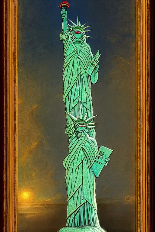 Image similar to psilocybin - hallucinations - statue - of - liberty, ( ( ( ( sharp focus, by gaston bussiere, bayard wu, giger, maxim verehin ) ) ) )