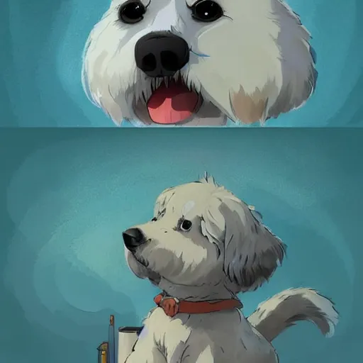 Prompt: i saw your dog, your dog is so cute, but where are you, artstation, studio ghibli