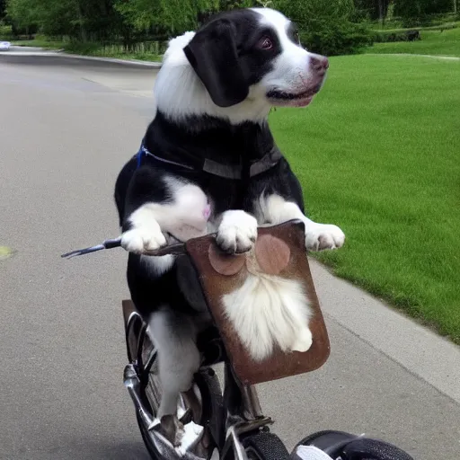 Prompt: a dog riding a bike