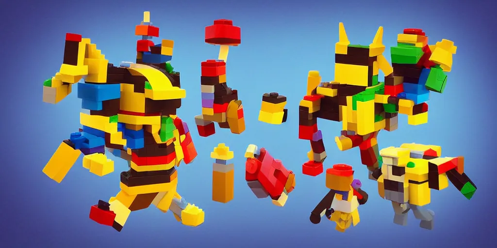 Image similar to tiny mixels creature made of one brick, big round cute eyes, quadrupedal, cute looking, blocky shape, kawaii, sharp focus, character, game concept art, blocky, lego mixels, flat toon style like katamari damacy inspired, pokemon inspired, promotional poster art, high quality voxel render