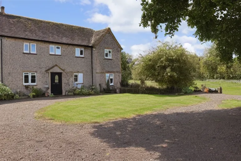 Prompt: an estate agent listing external photo of a 5 bedroom detached house with no windows, in the countryside