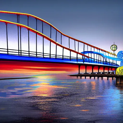 Image similar to extremely colorful, award winning digital art 4 k ultra detailed, milwaukee hoan bridge illustrated by andrew android jones