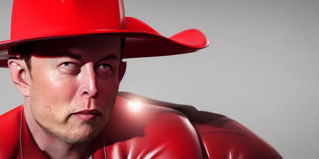 Image similar to 3d render of elon musk wearing a red cowboy hat, octane, 4k