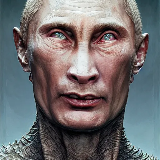 Image similar to vladimir putin, putin is bald prehistoric primate, reptiloid reptile alien eyes, toothless,, horror macabre by donato giancola and greg rutkowski and wayne barlow and zdzisław beksinski, realistic face, digital art