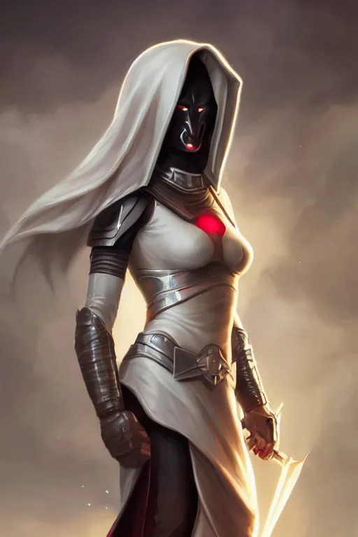 Prompt: characters portrait of Revan mixed with Moon knight by ArtGerm and Tom Bagshaw, merged character, Full body shot, cinematic opening shot, 4k, highly detailed, cinematic lighting