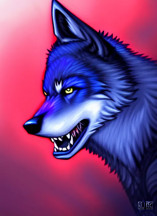 Image similar to blue wolf, red eyes highly detailed, deep focus, digital painting, smooth, sharp focus, anime art style, trending on artstation, 4 k