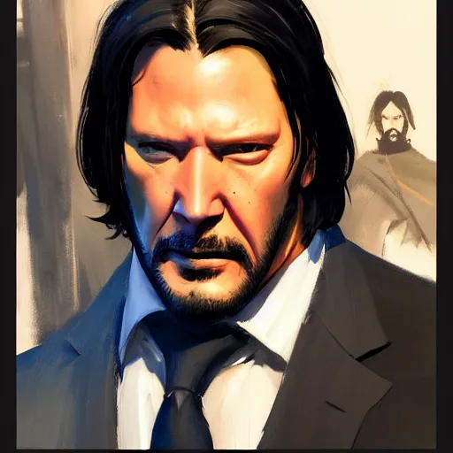 Prompt: greg manchess portrait painting of partially armored john wick as overwatch character, medium shot, asymmetrical, profile picture, organic painting, sunny day, matte painting, bold shapes, hard edges, street art, trending on artstation, by huang guangjian, gil elvgren, ruan jia, greg rutkowski, gaston bussiere