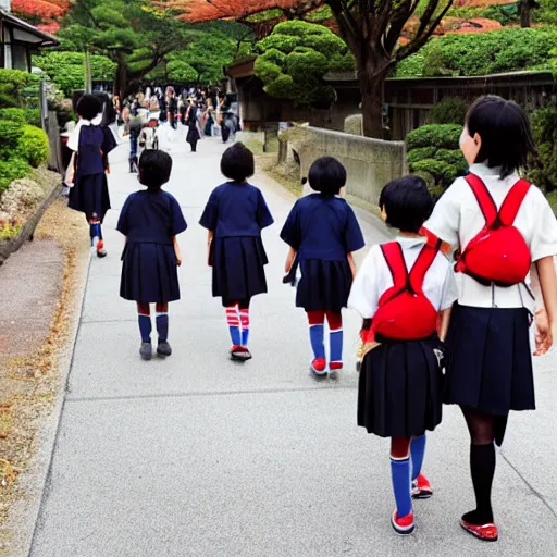 Image similar to Japanese school children walking to school