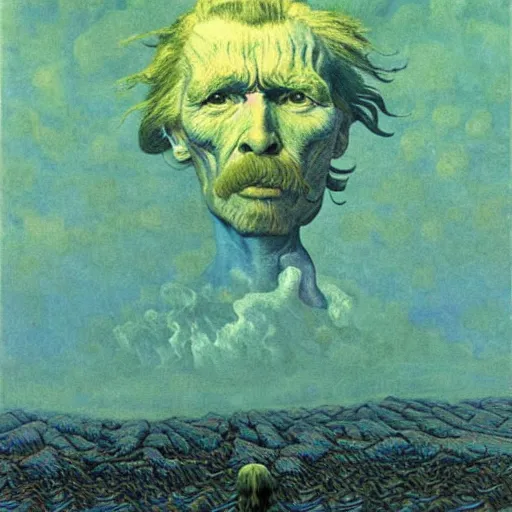 Image similar to illustrated by zdzisław beksinski and van gogh