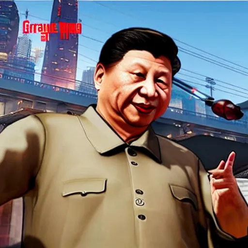 Image similar to Xi Jinping as a grand theft auto 5 character, crazy npc