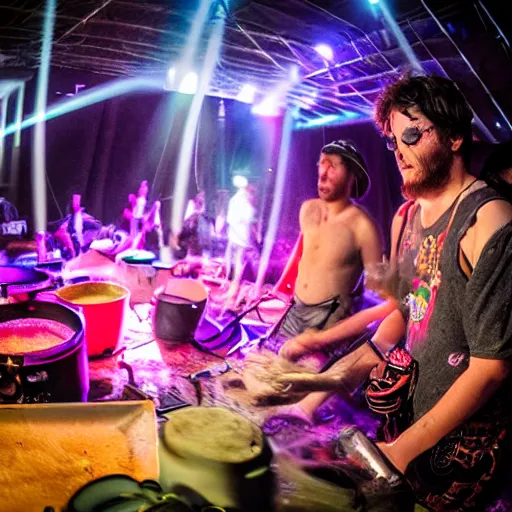 Image similar to scandy and arender, cooking it up, hot hot hot, splash, ahhhhhhh, roomies, bohemian digitals, playing a live gig at ozora festival, no faces visible, huge crowd, ecstatic, photography