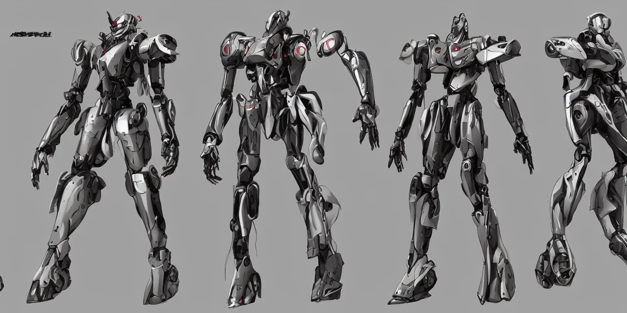 Prompt: Mecha Suit, costume, sci fi characters, anime, game, character concept, characters reference sheet, high quality, ultra detailed, full body, trending on ArtStation, digital art, concept art