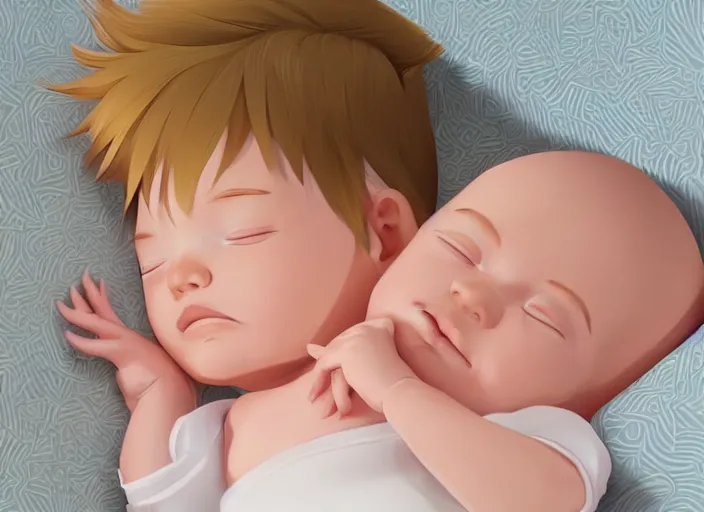 Prompt: a newborn baby with blonde hair sleeping in a crib. clean cel shaded vector art. shutterstock. behance hd by lois van baarle, artgerm, helen huang, by makoto shinkai and ilya kuvshinov, rossdraws, illustration, art by ilya kuvshinov