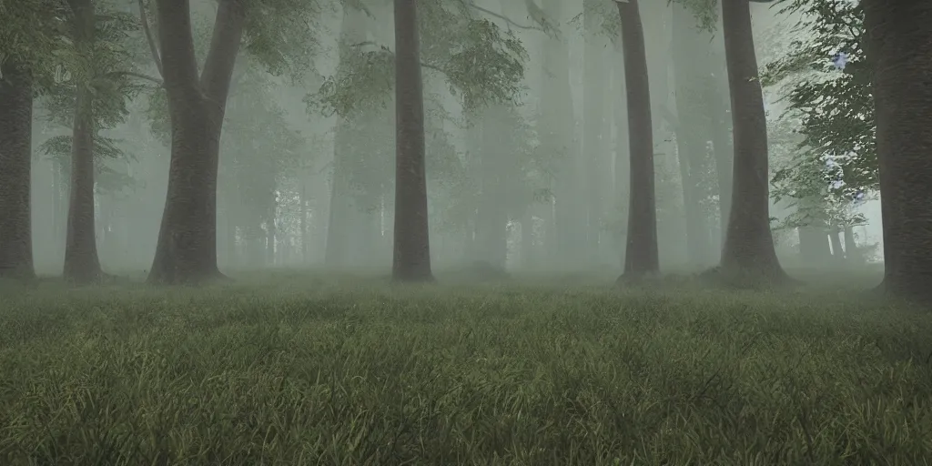 Image similar to forest, unreal engine, 4k, misty, rain