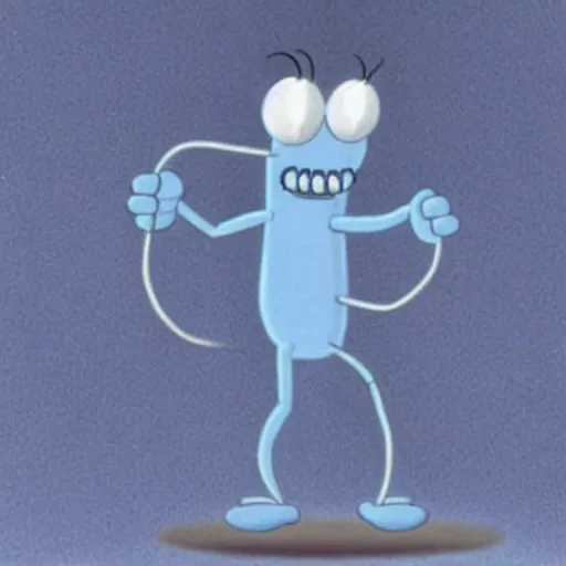 Image similar to still image of hyper realistic mr. meeseeks as a guest star on seinfeld, cinematic ( 1 9 9 4 )