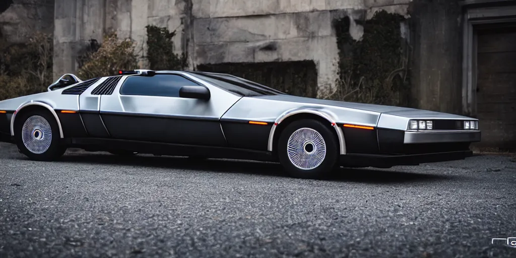 Prompt: a photoshoot of a delorean by ash thorp, car, back to the futur, ultra realistic, ultra detailed, 8 k, award winning