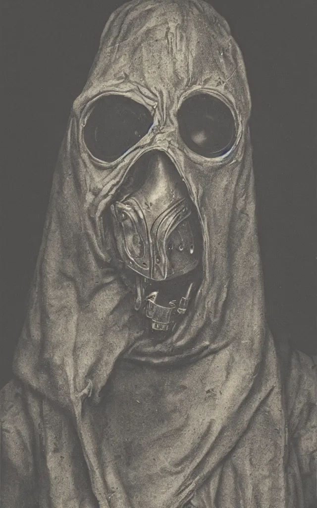 Image similar to portrait of an undead mutant plague doctor, daguerreotype, studio lighting, hyperrealistic, ultra detailed