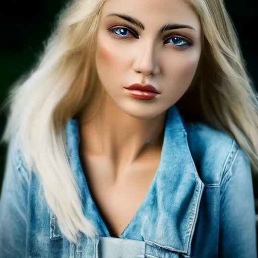 Image similar to very pretty blond female angel, shallow depth of field, moody lighting, 8 k, concept art, 2 0 mm lens,