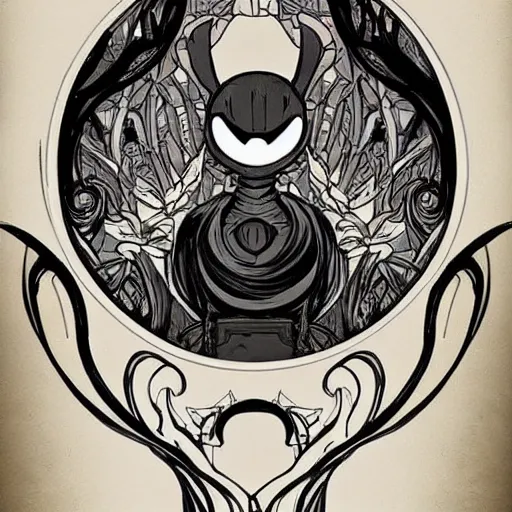 Image similar to Hollow Knight concept art, art nouveau style