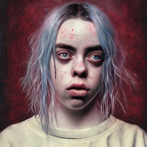 Prompt: grunge painting of billie eilish by michal karcz