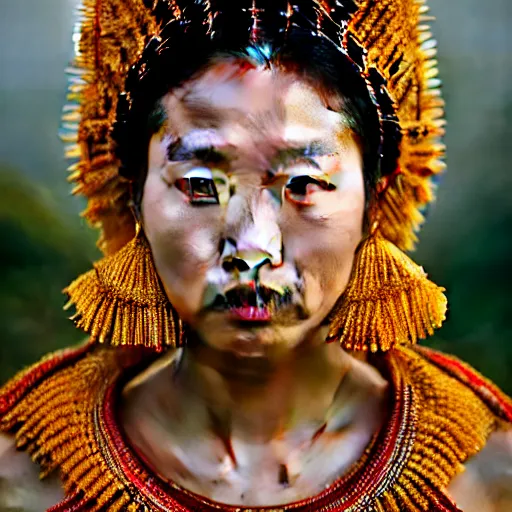 Image similar to portrait of a stunningly beautiful asian tribal female, depth of field, zeiss lens, detailed, symmetrical, centered, fashion photoshoot, by annie leibovitz and steve mccurry, david lazar, jimmy nelsson, breathtaking, 8 k resolution, extremely detailed, beautiful, establishing shot, artistic, hyperrealistic, beautiful face, octane render