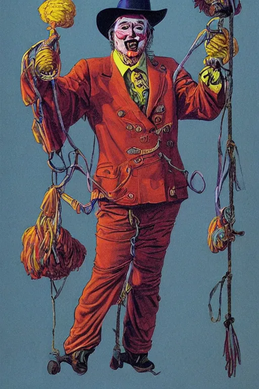 Prompt: vernon. Old west circus clown by James Gurney and Mœbius.