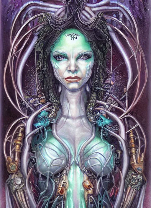 Image similar to biopunk genie portrait by julie bell, intricate biopunk patterns, detailed