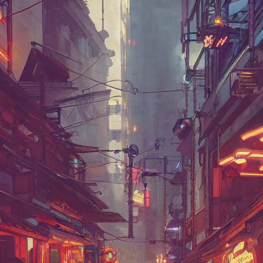 Prompt: Tlingit Maori cyberpunk city street scene by Greg Rutkowski, Alphonse Mucha, Anato Finnstark, and Studio Ghibli