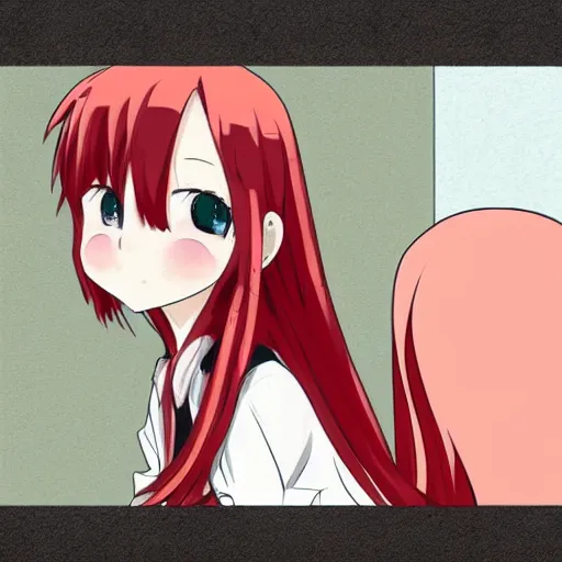 Image similar to A cute anime girl with red hair in the style of Sam Does Art.
