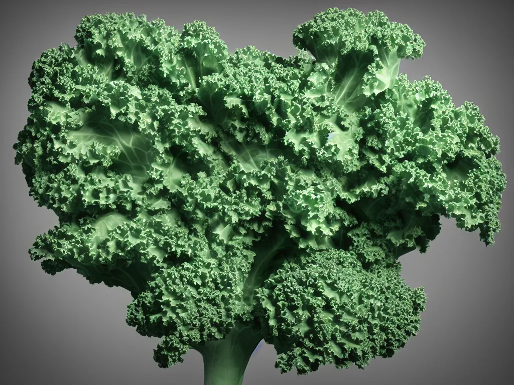 Image similar to highly detailed 3 d render of a raging mad angry kale character, hyper realistic octane render, cinematic lighting, deviantart, lowbrow, surrealism, pixar still