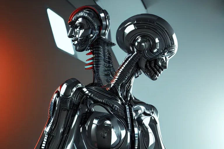 Prompt: cyberpunk alien concept inspired robot, futuristic look, highly detailed body, very powerful, photorealistic camera shot, bright studio setting, studio lighting, crisp quality and light reflections, unreal engine 5 quality render