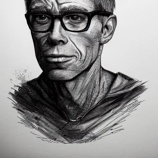 Image similar to john carmack, black ink on paper, trending on artstation, beautiful, intricate, detailed