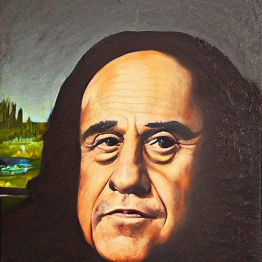 Image similar to danny devito painted in the style of the mona lisa, highly detailed face, 8 k