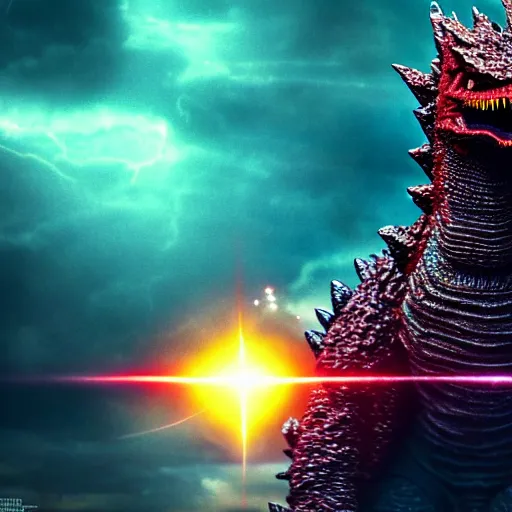 Image similar to a kaiju bigger than a universe, detailed, high contrast, colorful, cinematic, godzilla, shin godzilla, ultraman, monster, beast, beautiful, galaxy, andromeda, milky way, james webb telescope, stars